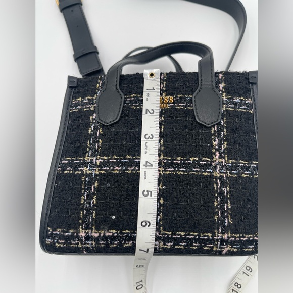 Guess Tweed Silvana Small tote Handbag Adjustable Strap Crossbody Black - Picture 11 of 13